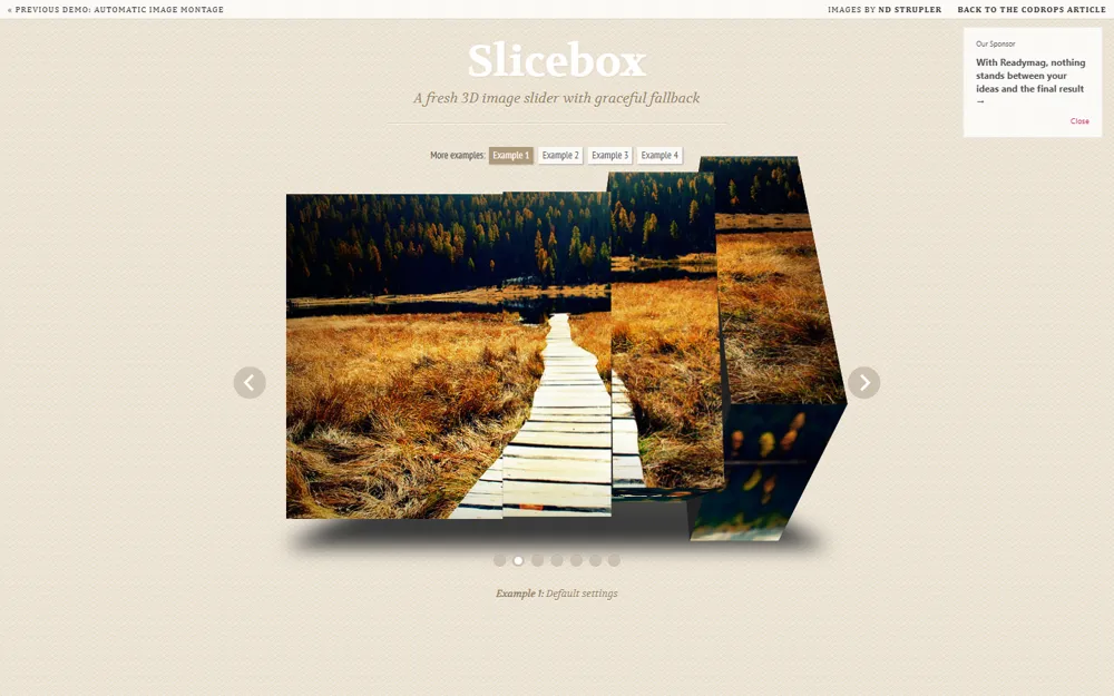 Codrops Slicebox demo halverwege een draai